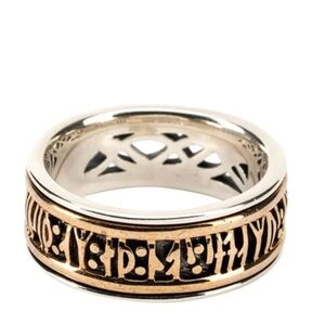 Keith Jack S/sil Oxidized + 10k Yellow Viking Rune Ring "Love conquers all; let